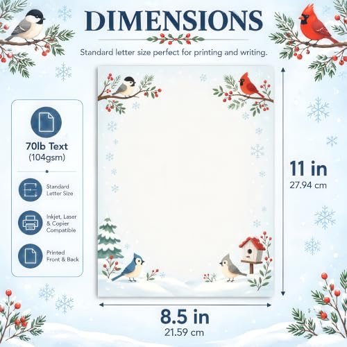 Winter Songbirds Christmas Stationery Paper 8.5" x 11" - 50 Sheets - Image 2