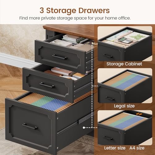 SEDETA Farmhouse 70.9" Executive Desk, Home Office Desk with File Drawers and Storage Cabinet, Computer Desk with Power Outlet for Home Office, Work Study Writing, Black+Brown - Image 4
